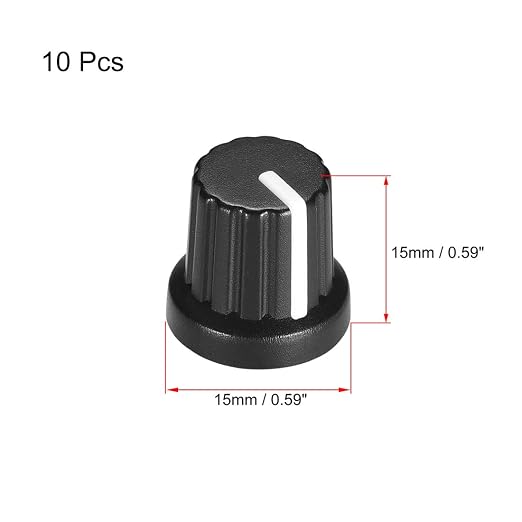 【10個セット】ギターアンプ・エフェクター用 ポテンショメータノブ 6mmシャフト対 応 直径15mm×高さ15mm 黒色(白色マーカー付き) - 高耐久・滑り止め設計・交換用 パーツ