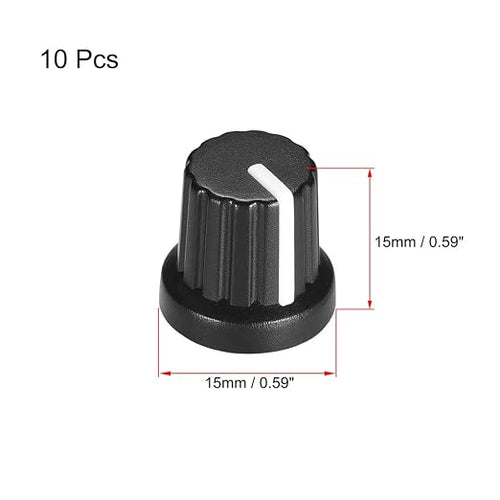 【10個セット】ギターアンプ・エフェクター用 ポテンショメータノブ 6mmシャフト対 応 直径15mm×高さ15mm 黒色(白色マーカー付き) - 高耐久・滑り止め設計・交換用 パーツ