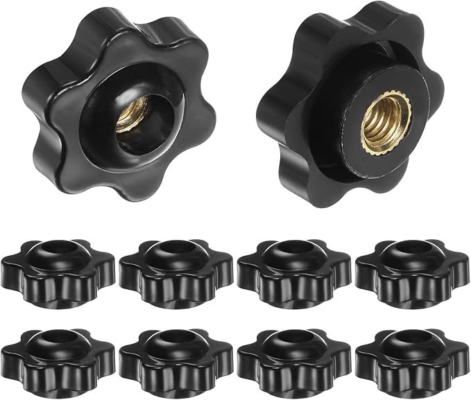 【10個セット】星型ノブ M6 貫通タイプ 樹脂グリップ スターノブ スターノブグリップ ノブボルト 調整ネジ 締め付けノブ 工作機械 設備 家具 DIY 修理 パーツ 25mm径 (ブラック)