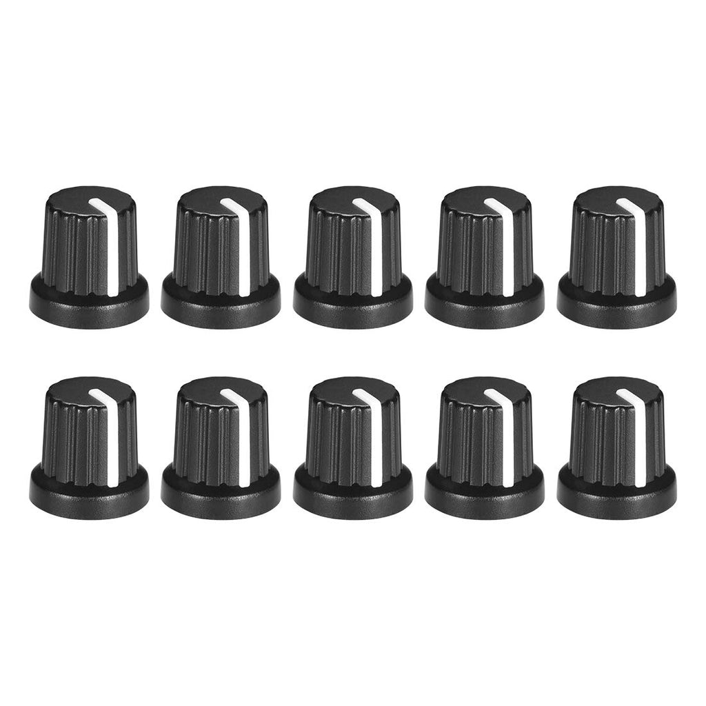 【10個セット】ギターアンプ・エフェクター用 ポテンショメータノブ 6mmシャフト対 応 直径15mm×高さ15mm 黒色(白色マーカー付き) - 高耐久・滑り止め設計・交換用 パーツ