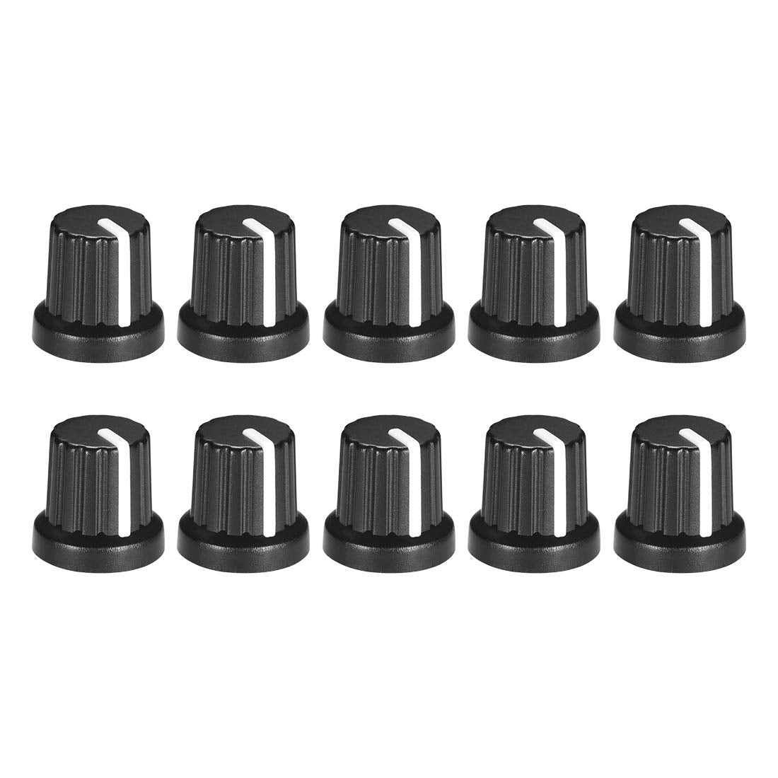 【10個セット】ギターアンプ・エフェクター用 ポテンショメータノブ 6mmシャフト対 応 直径15mm×高さ15mm 黒色(白色マーカー付き) - 高耐久・滑り止め設計・交換用 パーツ