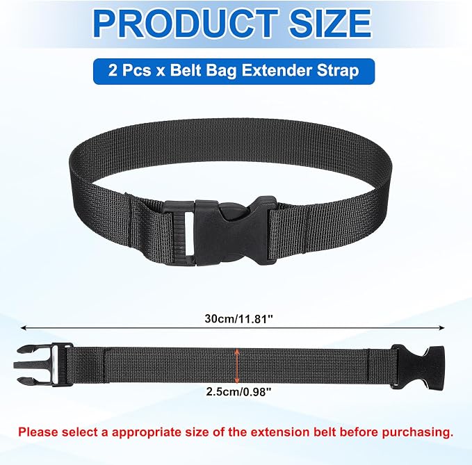 【2本セット】バッグ ストラップ延長ベルト 30cm×2.5cm ウエストポーチ用 ボディバッグ用 延長ストラップ 調整ベルト 肩掛け 斜め掛け 調節可能 ナイロン素材 (ブラック)